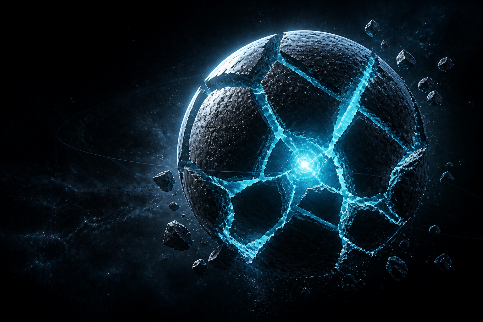 A cold blue planet fractured around a luminous core